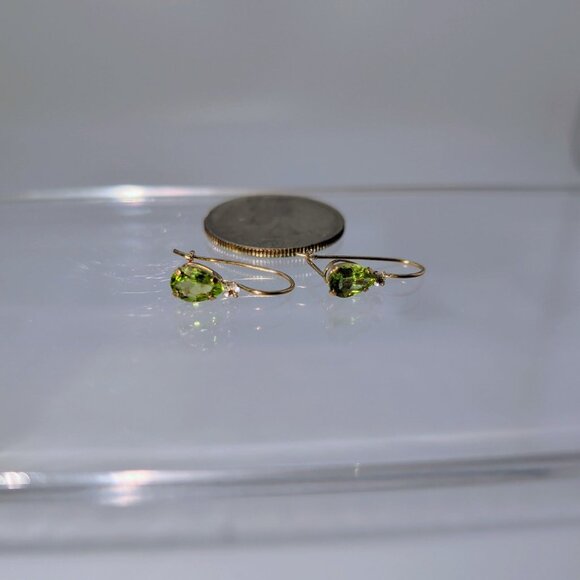 10K Gold Peridot Earrings With Diamond Accent - Picture 1 of 6